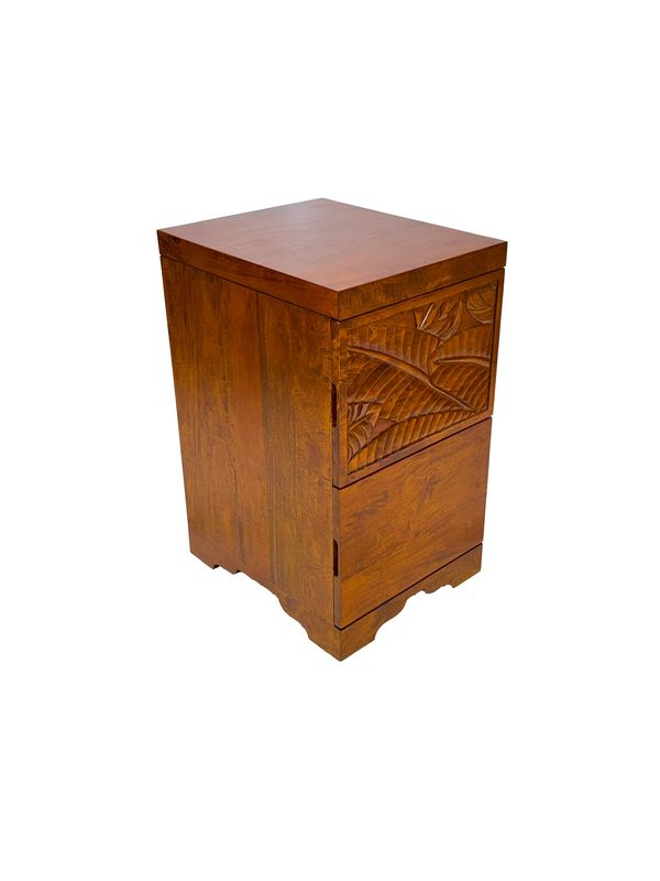 Mango Tropical Leaf File Cabinet w/ 2 Drawers - Light Koa Stain
