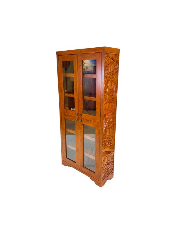 Mango Tropical Leaf 4-Door Display Case - Light Koa  Stain