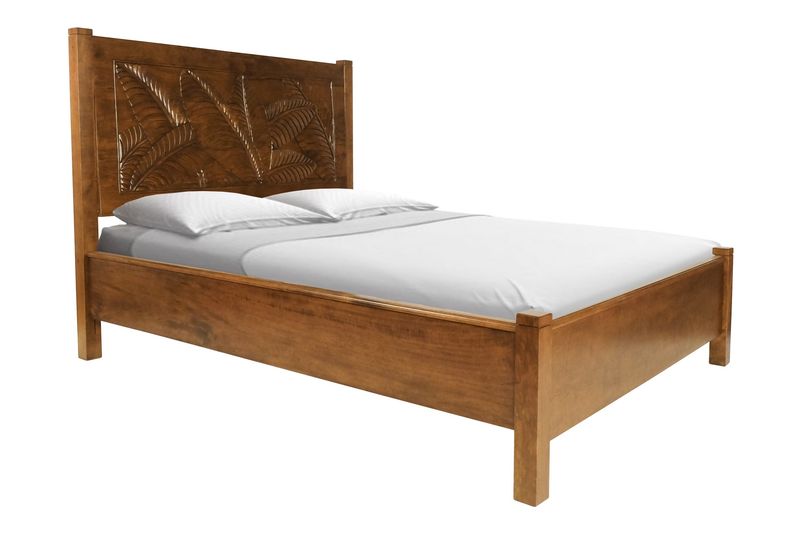 Mango Palm Leaf Platform Bed - Koa stain