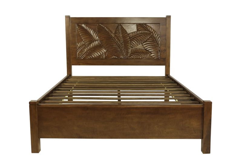 Mango Palm Leaf Platform Bed - Koa stain