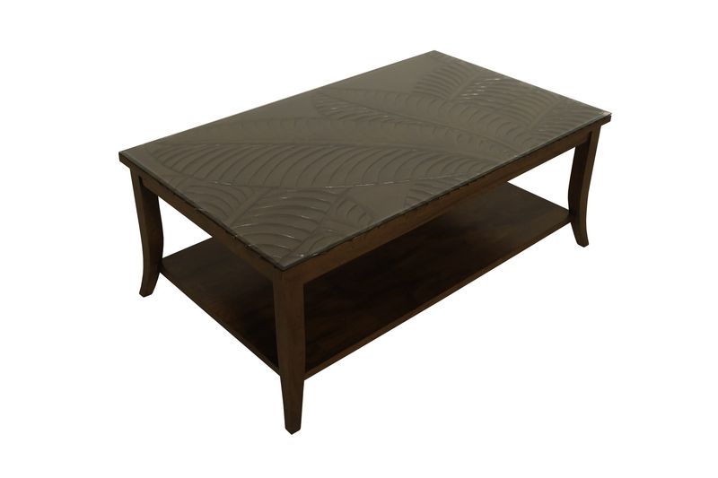 Mango Palm Leaf Rectangle Coffee Table w/Glass - Koa Stain
