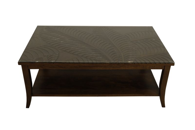 Mango Palm Leaf Rectangle Coffee Table w/Glass - Koa Stain
