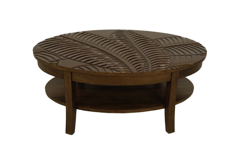 Mango Palm Leaf Oval Coffee Table w/ Glass - Koa Stain