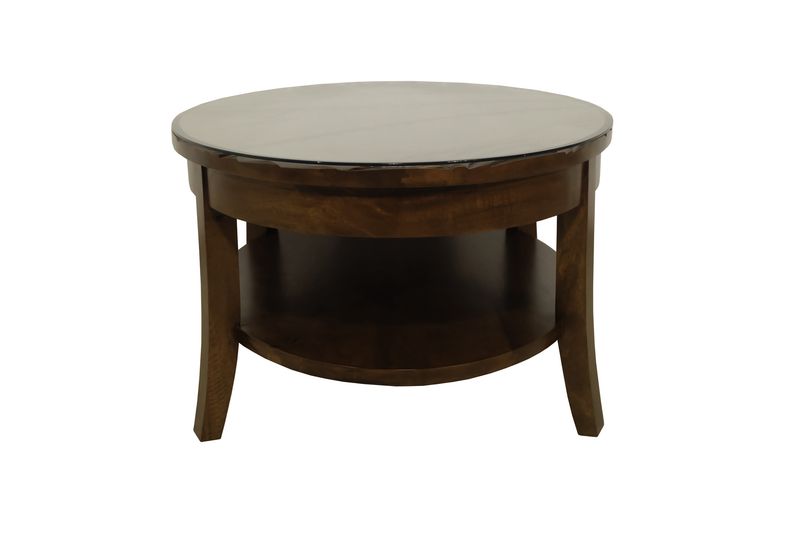 Mango Palm Leaf Round Lamp Table w/Glass - Koa stain