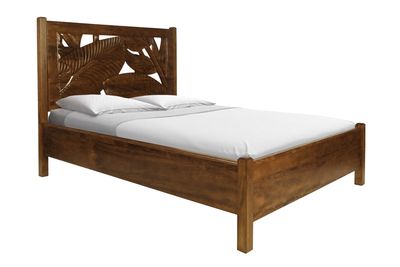 Mango Tropical Leaf Platform Bed - Light Koa Stain
