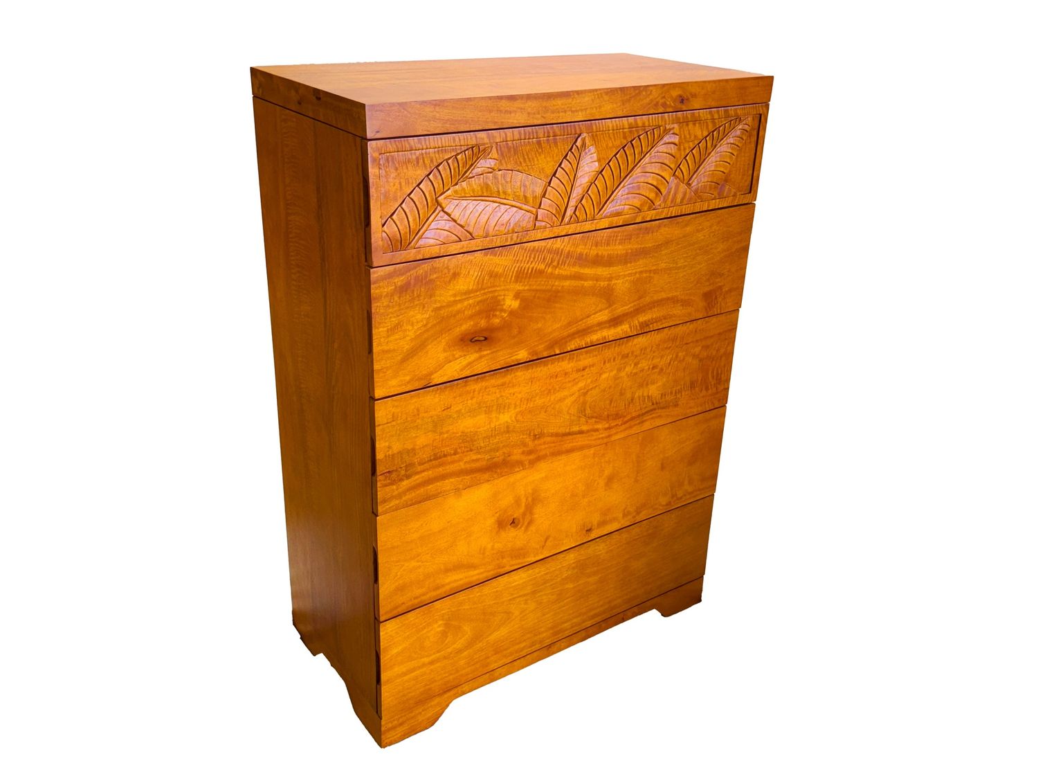 Mango Palm Leaf 5 Drawer Chest - Papaya stain