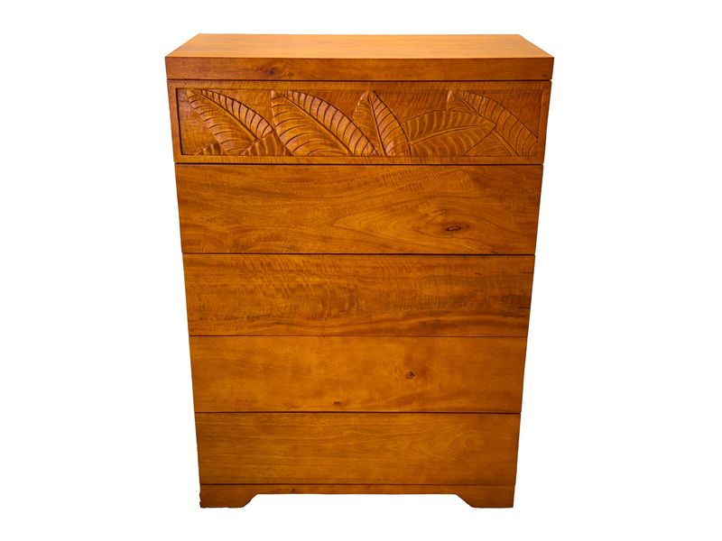 Mango Palm Leaf 5 Drawer Chest - Papaya stain