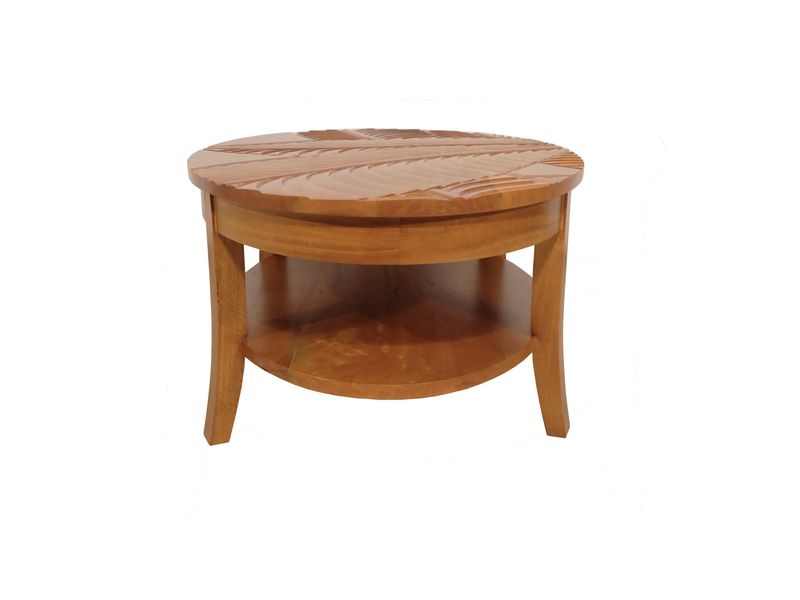 Mango Palm Leaf Round Lamp Table w/Glass - Papaya Stain