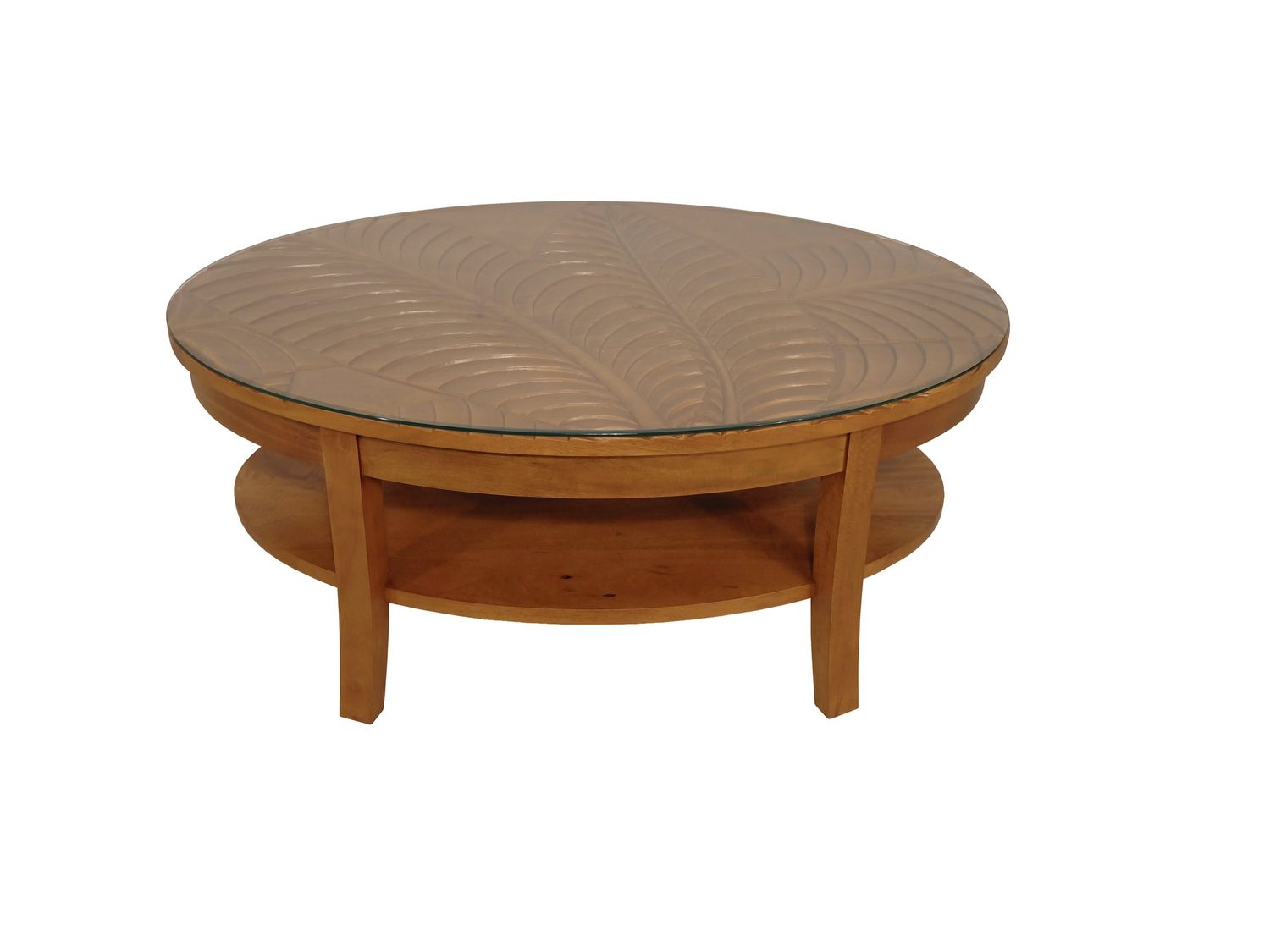 Mango Palm Leaf Oval Coffee Table w/Glass - Papaya Stain
