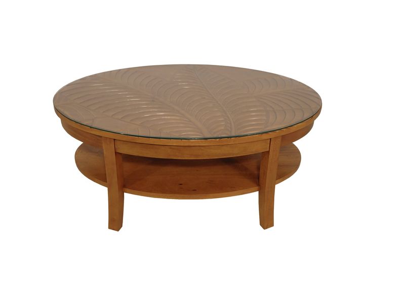 Mango Palm Leaf Oval Coffee Table w/Glass - Papaya Stain
