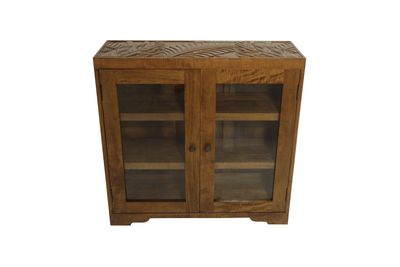 Mango Tropical Leaf Bookcase w/ 2 Doors &amp; Glass top - Light Koa Stain  (dup)