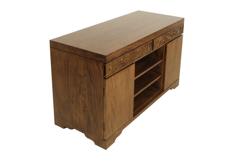 Mango Tropical Leaf Media Stand - Light Koa Stain