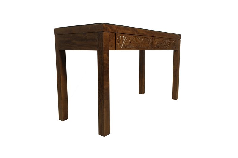Mango Tropical Leaf Desk w/ Carved Top - Light Koa Stain
