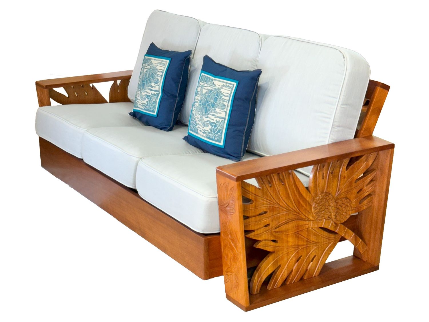 Mahogany Mid-Century 3-Seat Sofa, Design: Monstera - Fully Carved