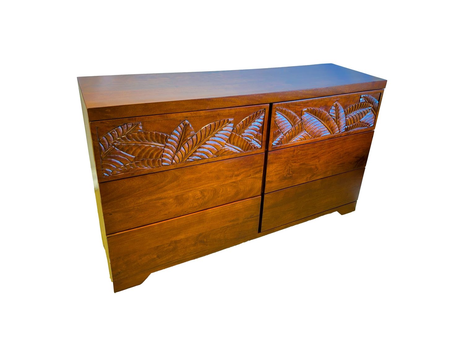 Mango Palm Leaf 6 Drawer Dresser - Koa stain