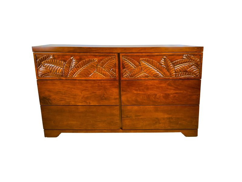 Mango Palm Leaf 6 Drawer Dresser - Koa stain