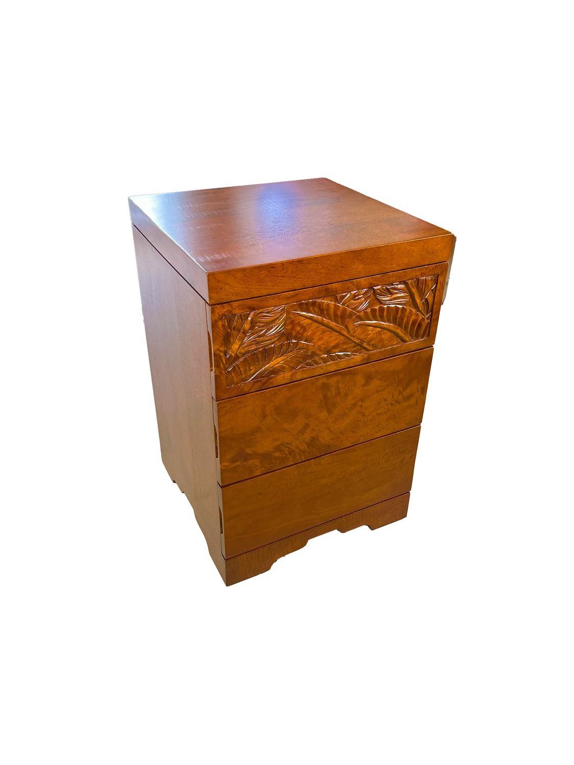 Mango Tropical Leaf Nightstand - Light Koa  Stain, Size: 18" x 18" x 27"