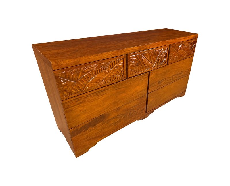 Mango Tropical Leaf 7 Drawer Dresser - Light Koa  Stain