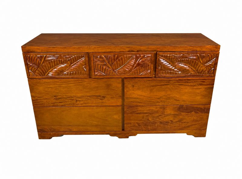 Mango Tropical Leaf 7 Drawer Dresser - Light Koa  Stain