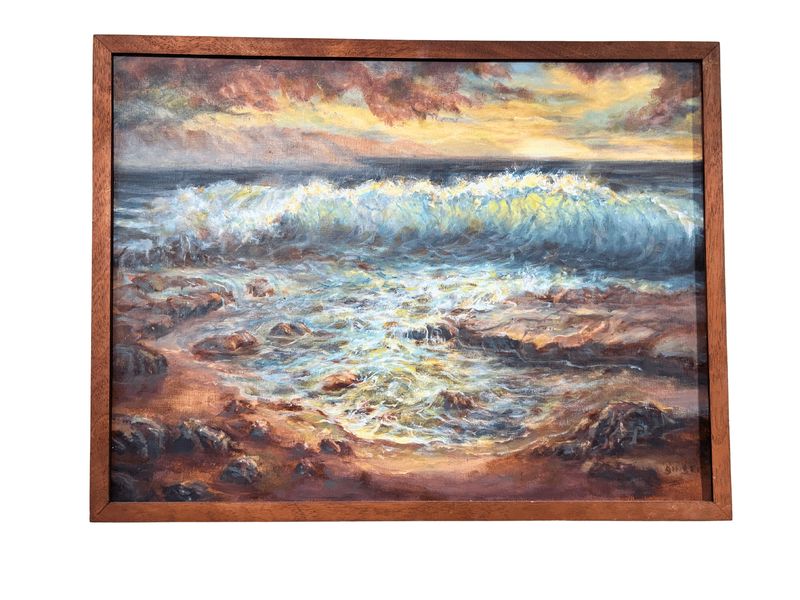 "Melo Kai Pi'i" - 25.5" x 19.5" Original Oil on Canvas with Mahogany Frame