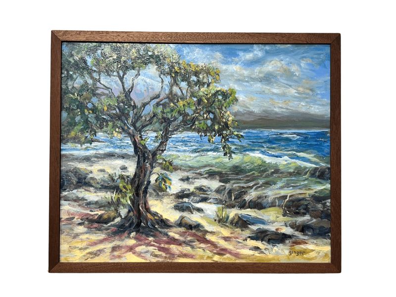 "Snow on Mauna Loa" - 16" x 20" Original Oil on Canvas with Mahogany Frame