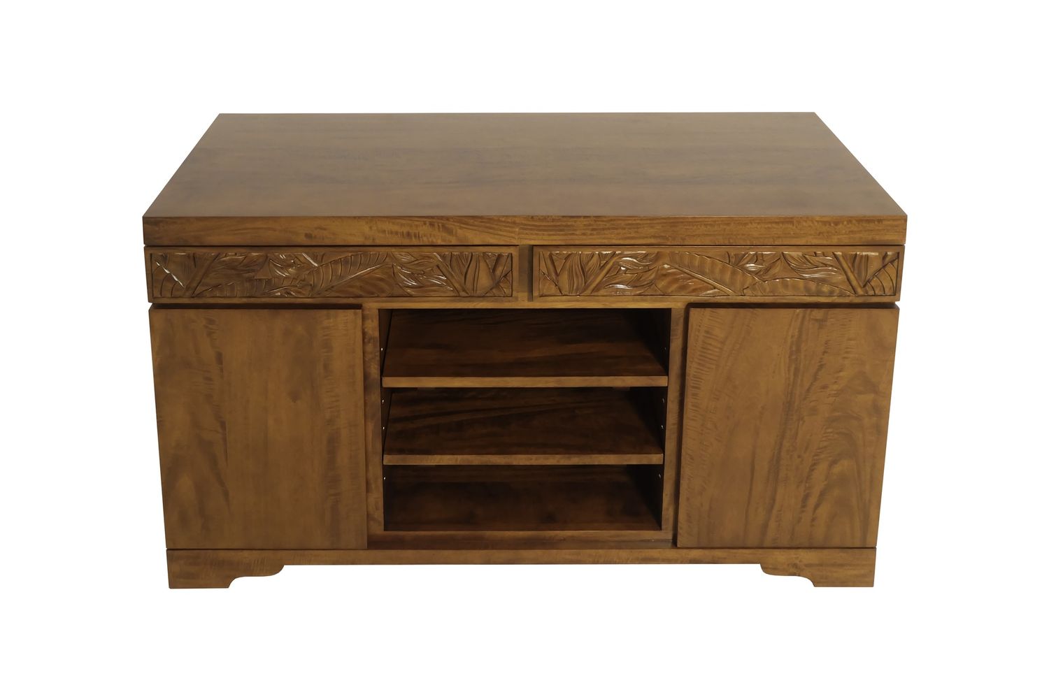 Mango Tropical Leaf Media Stand - Light Koa Stain, Size: 48" x 20" x 28"
