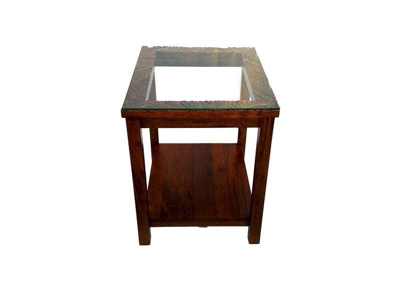 Mango Tropical Leaf End Table w/Carved Edges