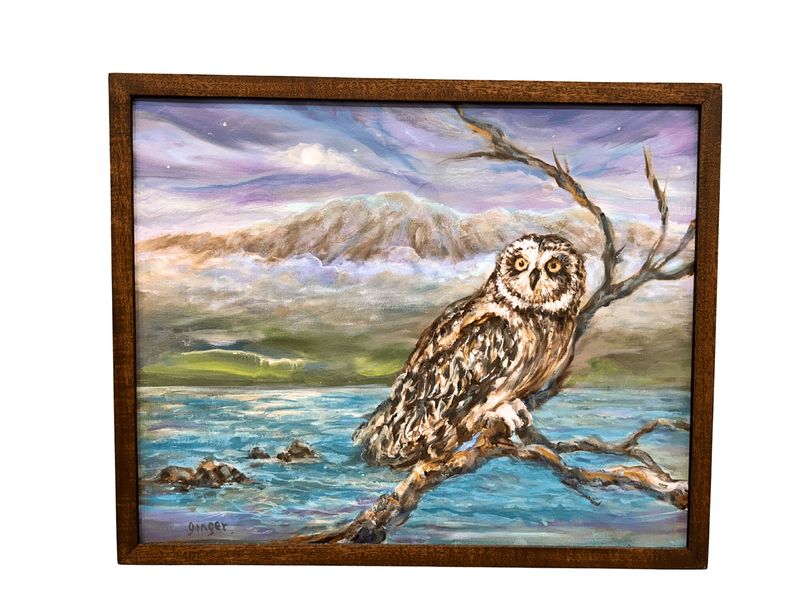 "Pueo - Our Amuakua" - 17.25" x 21" - Original Oil on Canvas with Mahogany Frame