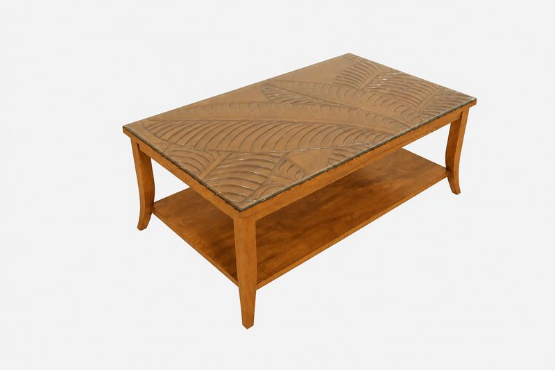 Mango Palm Leaf Rectangle Coffee Table w/Glass - Papaya Stain