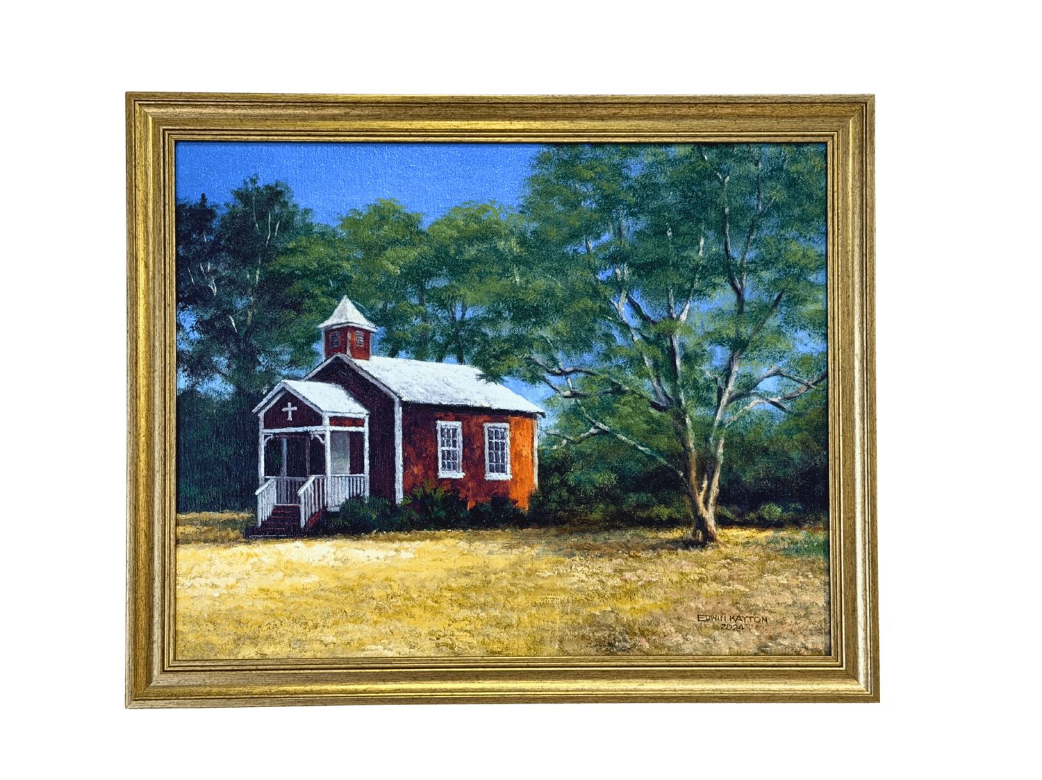 "Pu'uanahulu Church" - 16" x 20" - Original Oil on Canvas with Koa Frame