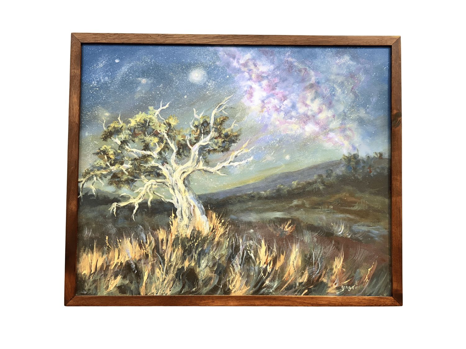 "Mamane Tree and Galaxy" - 31.5" X 25.5" tall Original Oil On Canvas with Koa Frame