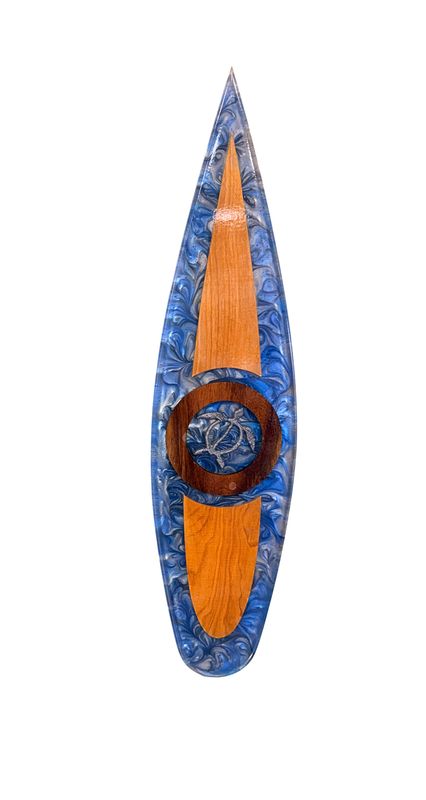 Blue Honu w/ wood small Surfboard Art - 23.5" x 6" -  109jhw
