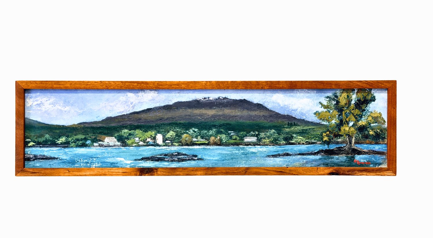 "Hilo Town" - 32" x 8" Original Oil with Koa Frame