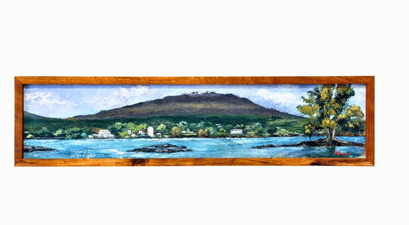 "Hilo Town" - 32" x 8" Original Oil with Koa Frame