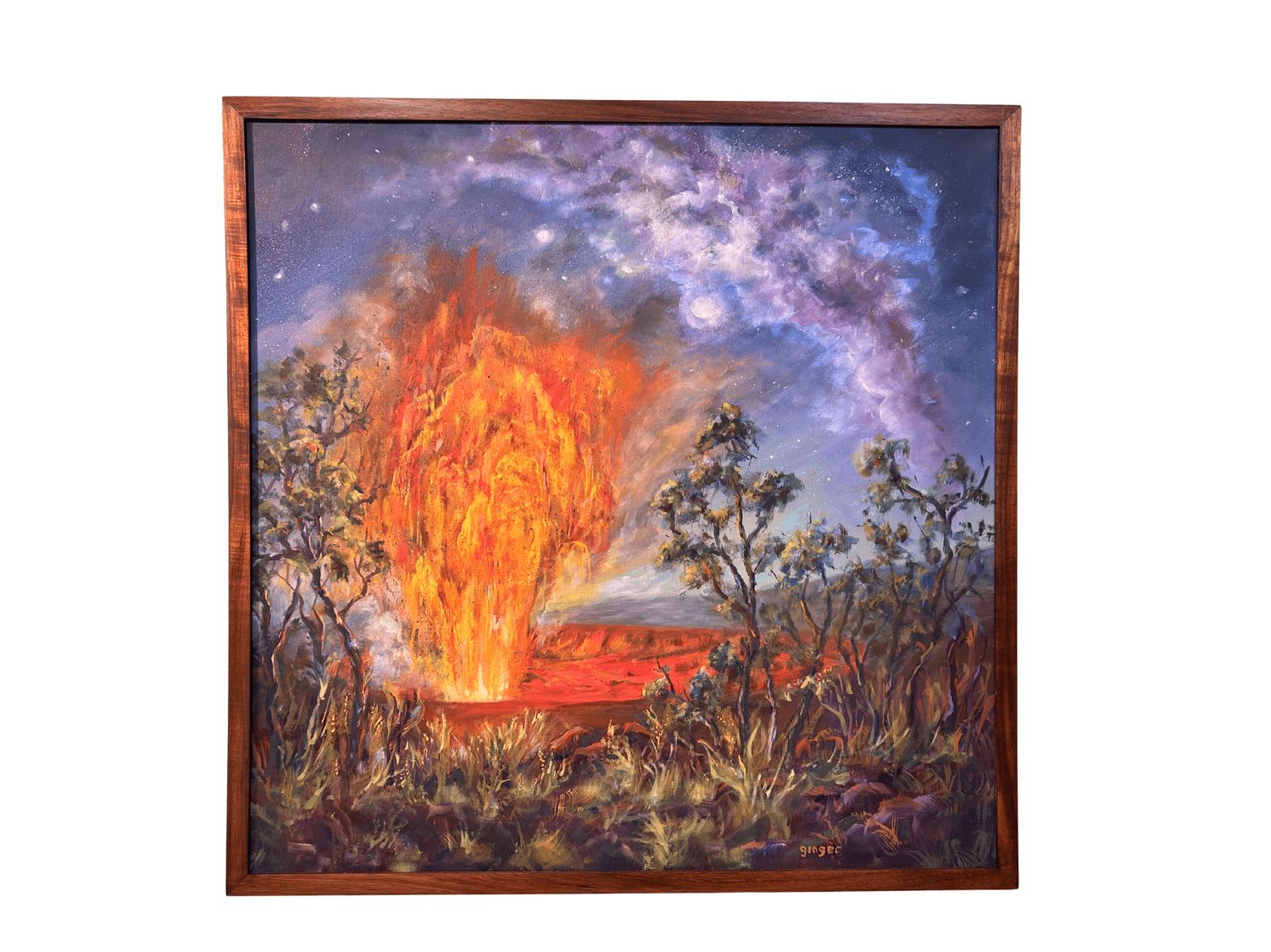 "Pele and the Galaxy" - 36" x 36" Original Oil on Canvas with Koa Frame