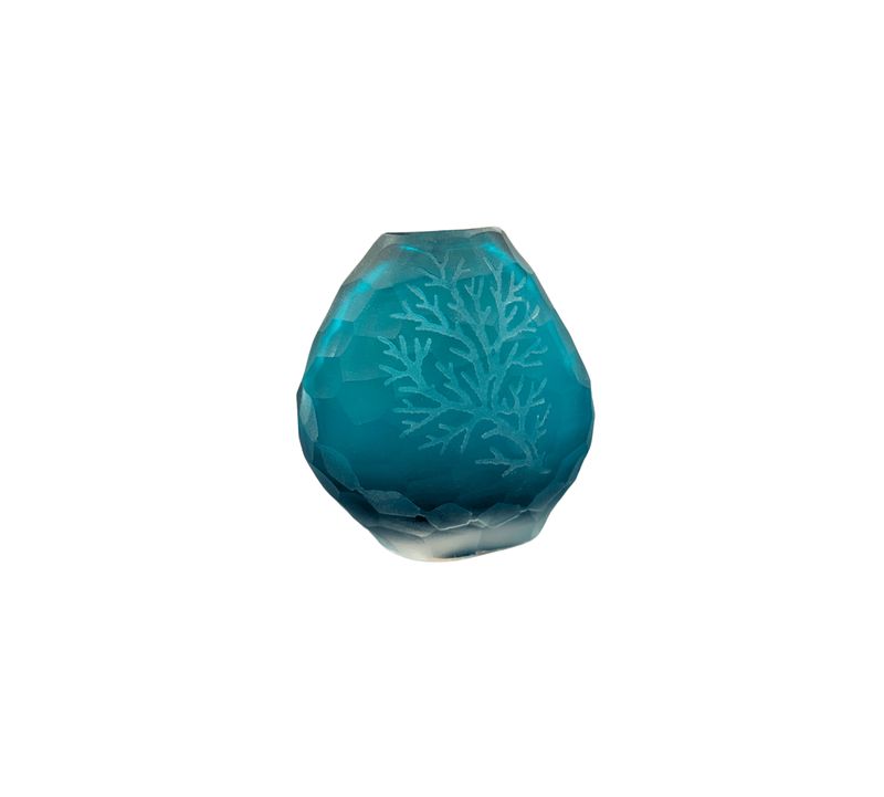 213 sm Turquois pebble vase w/ coral