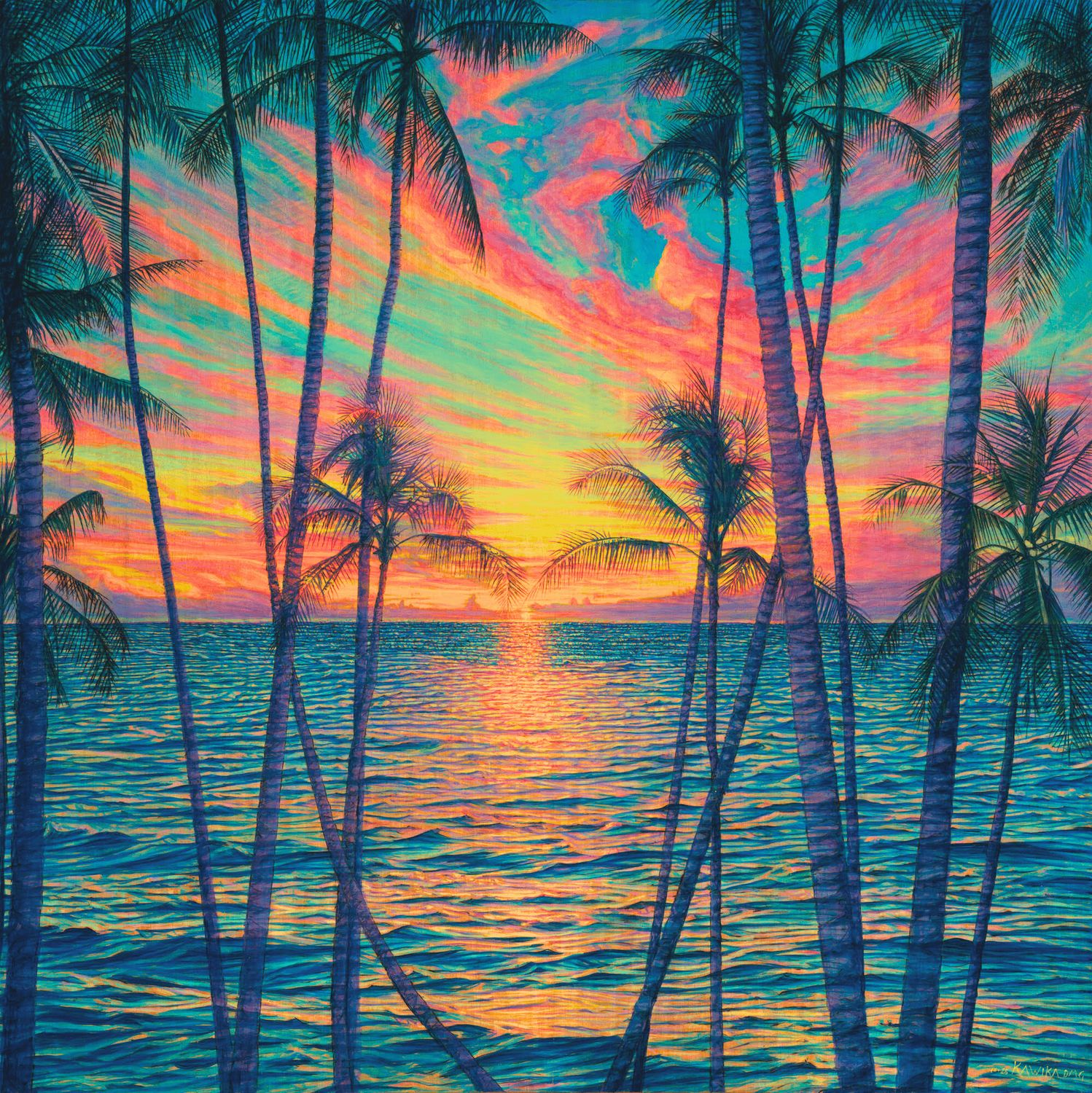 Sunset Prayer #7 - 48" x 48" - Wood Burned Oil Painting on Mango Wood Original