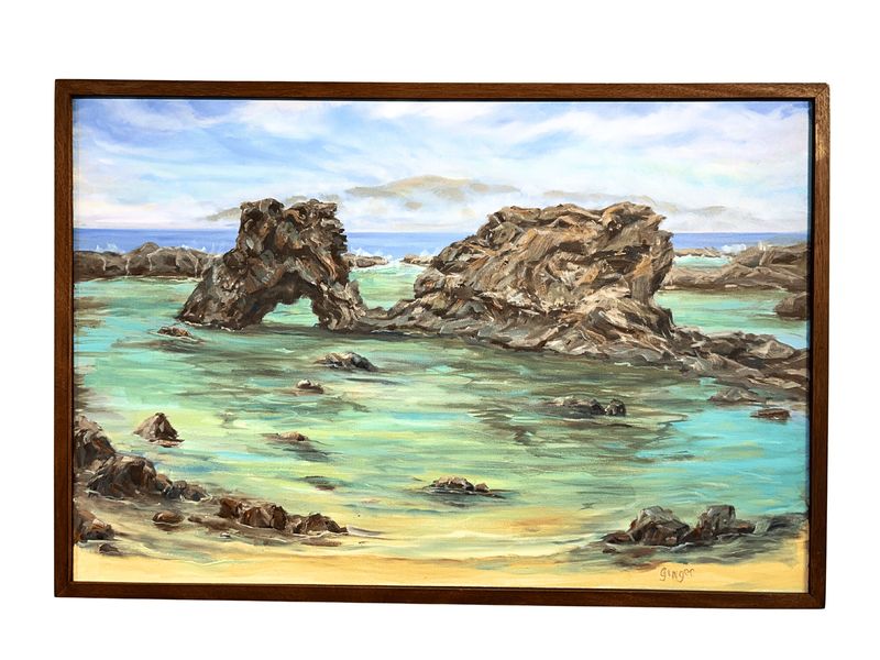 "Maui &amp; Kukio" - 24" x 36" Original Oil on Canvas with Mahogany Frame