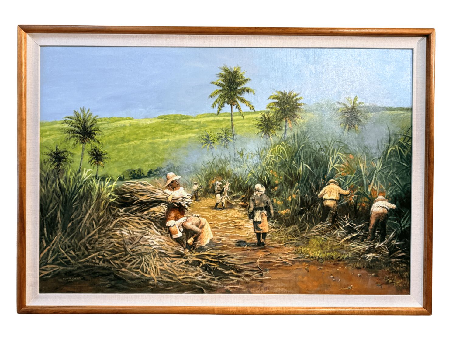 "Cane Harvest" - 31.5” x 47” Original Oil on Canvas with Koa Frame