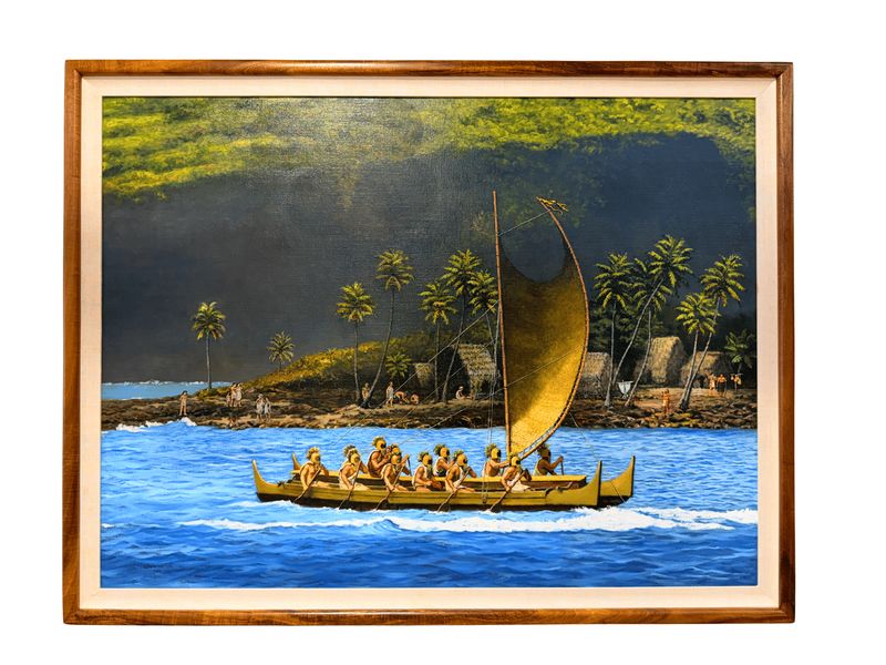 “Priests of Lono” -  36” x 46” Original Oil on Canvas with Koa Frame