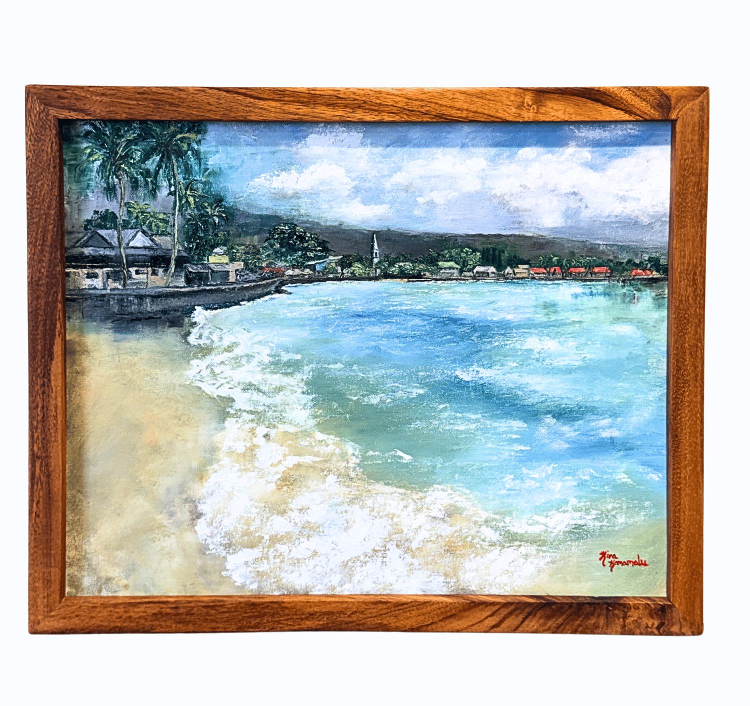 "Kailua Bay Seawall I" Original Koa Frame - 21.5" x 17.5"