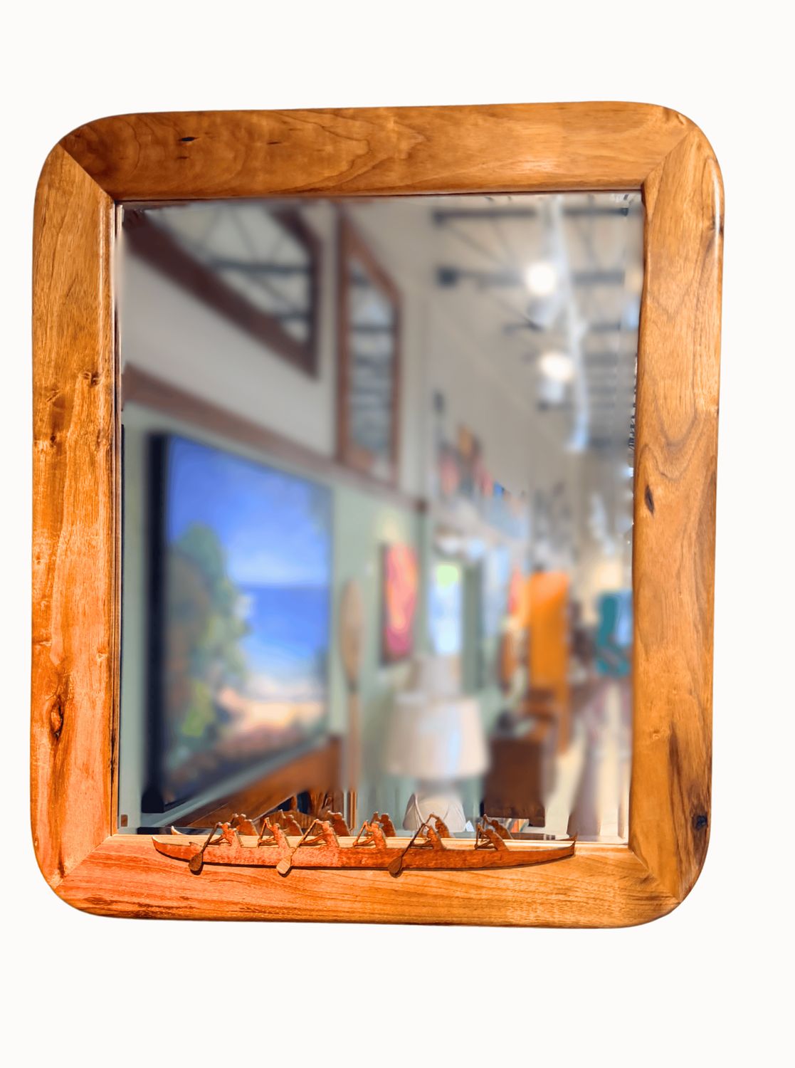 Custom Koa Mirror w/ Canoe Paddlers