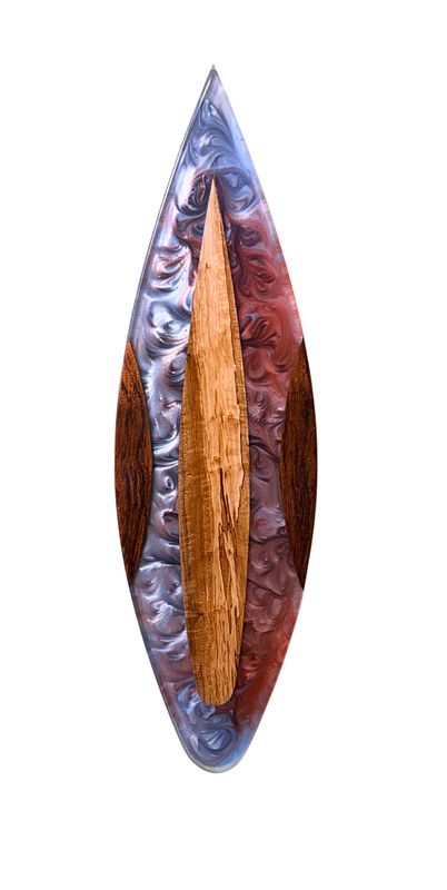 Metallic w/ wood Surfboard Wall Art - 30" x 9" - 128jhw