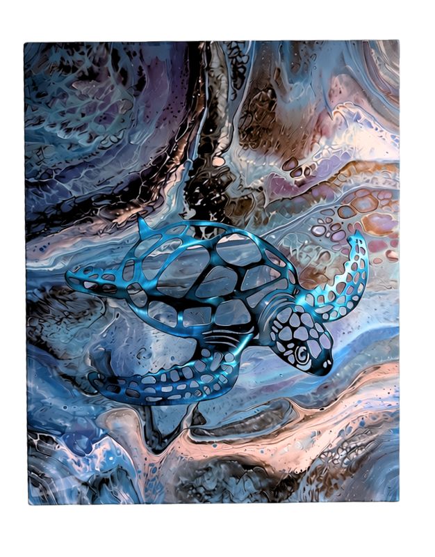 "Metallic Turtle w/ blue epoxy" - 16" x 20"