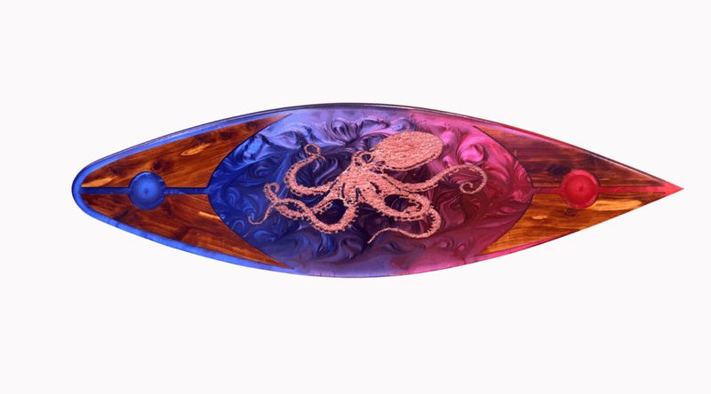 "Octopus Surfboard Wall Art - 30" L x 9" D -   157jhw