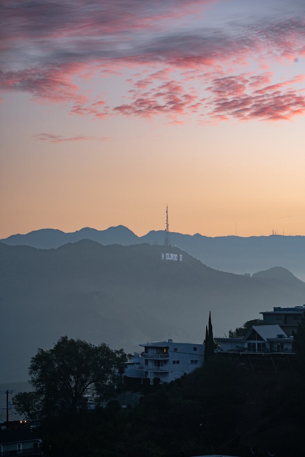 Hollywood sunrise pink clouds