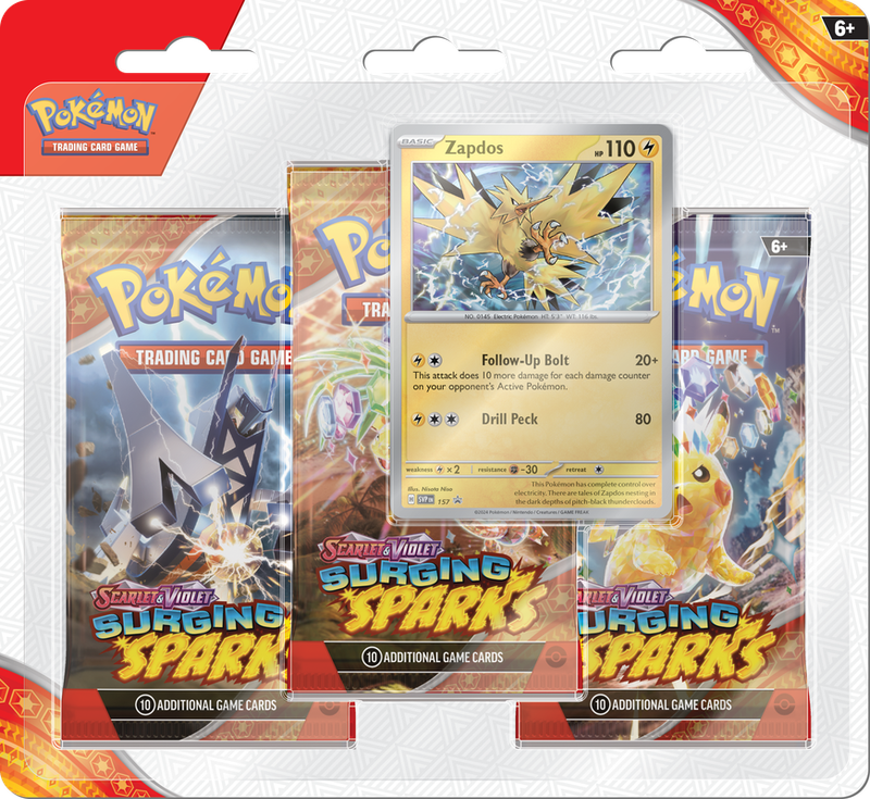 POKEMON SV8 SURGING SPARKS 3PK BLISTER - ZAPDOS