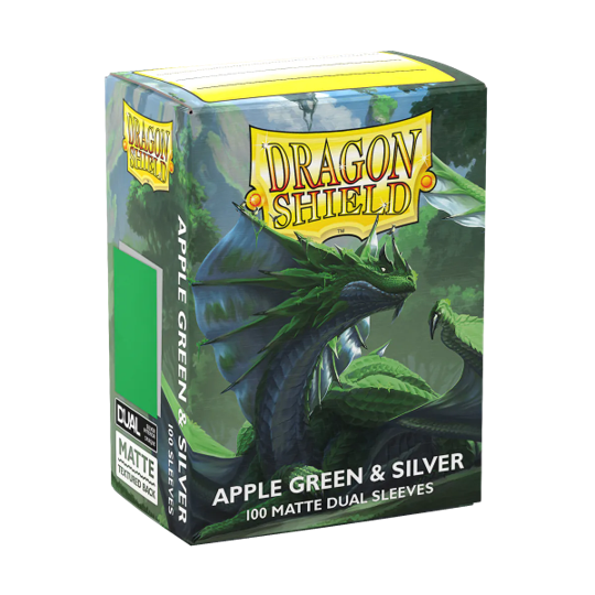 DRAGON SHIELD SLEEVES DUAL MATTE APPLE  GREEN AND SILVER 100CT