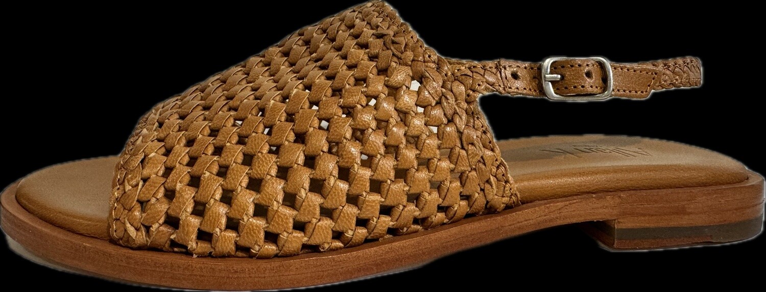 Allan K Antwerp hope reversed flowerweave sandal cognac