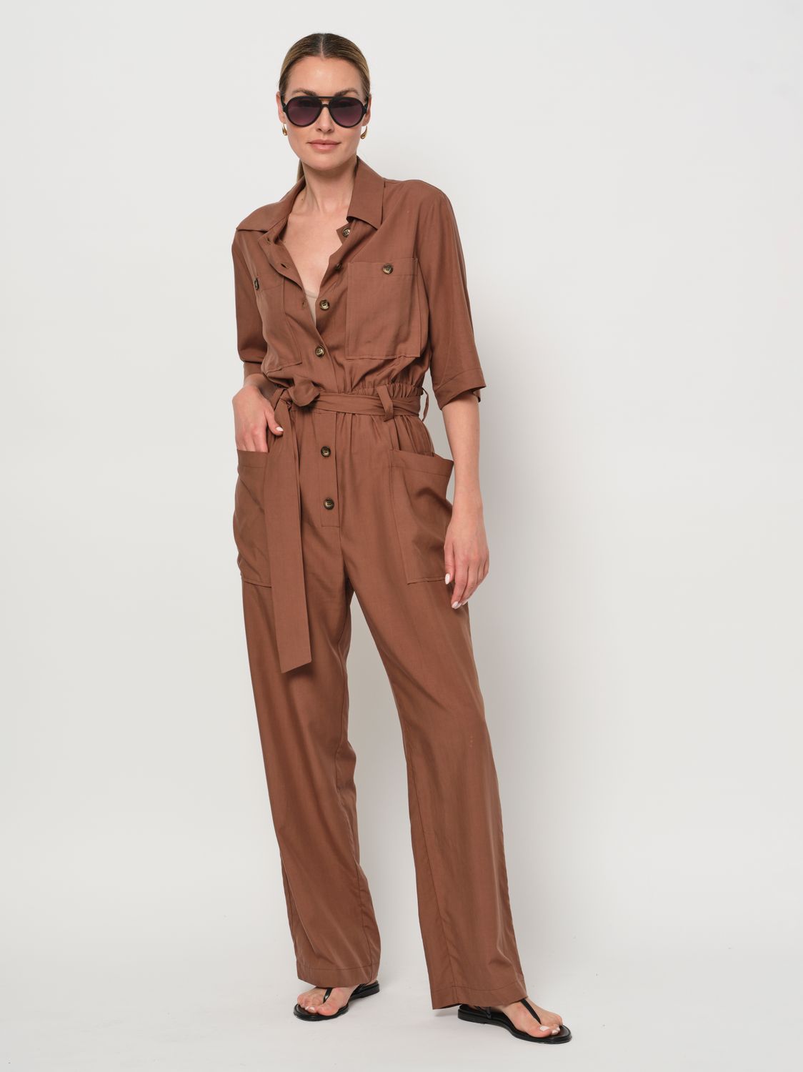 LaSalle Amsterdam belted jumpsuit bruin